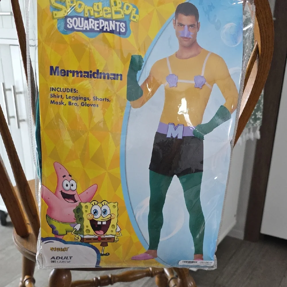 SpongeBob SquarePants Mermaidman Adult Costume in Yellow and Green - Picture 1 of 2